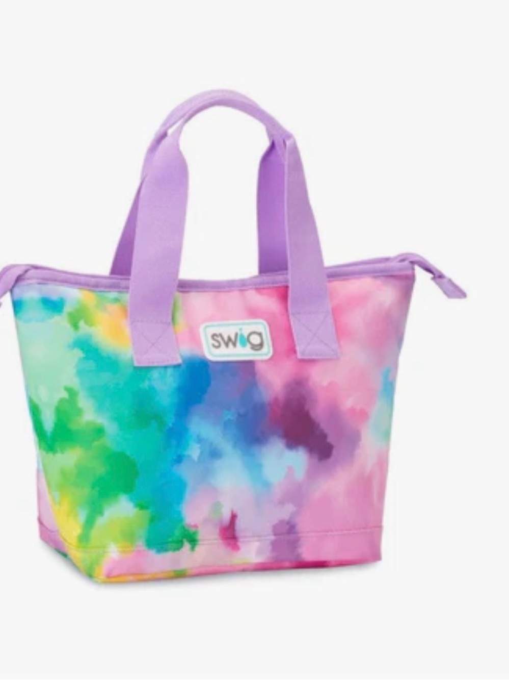 Multicolor Watercolor Tote lunch Bag - Purple Handles